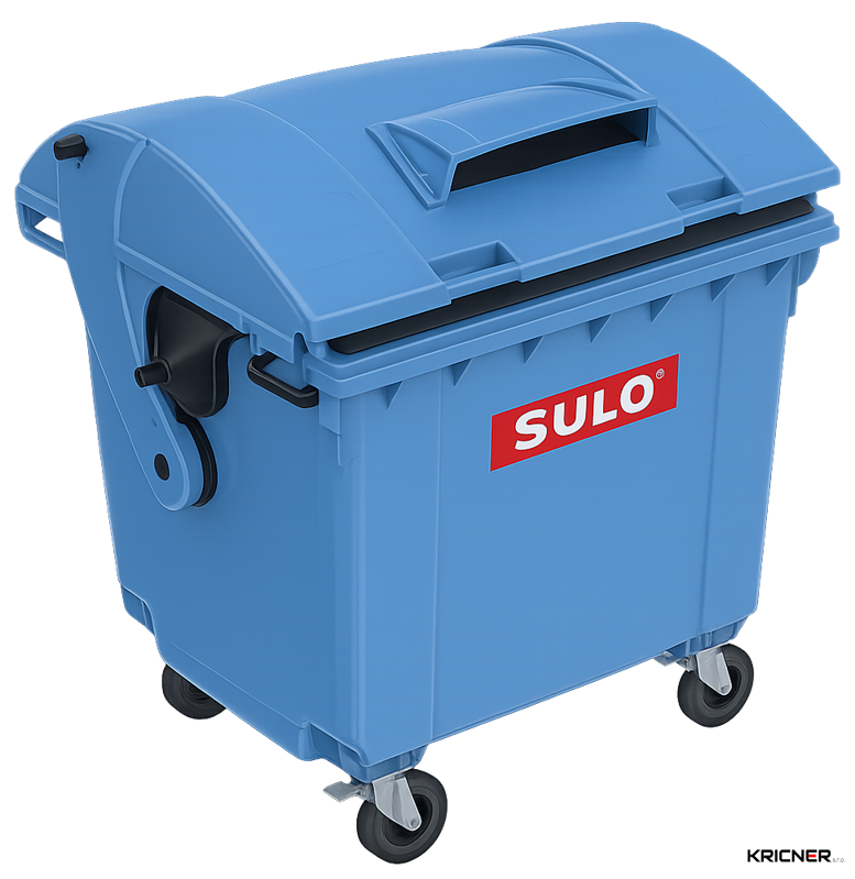 Kontejner plastový SULO 1100 l, plné víko, modrý, vhozová stříška