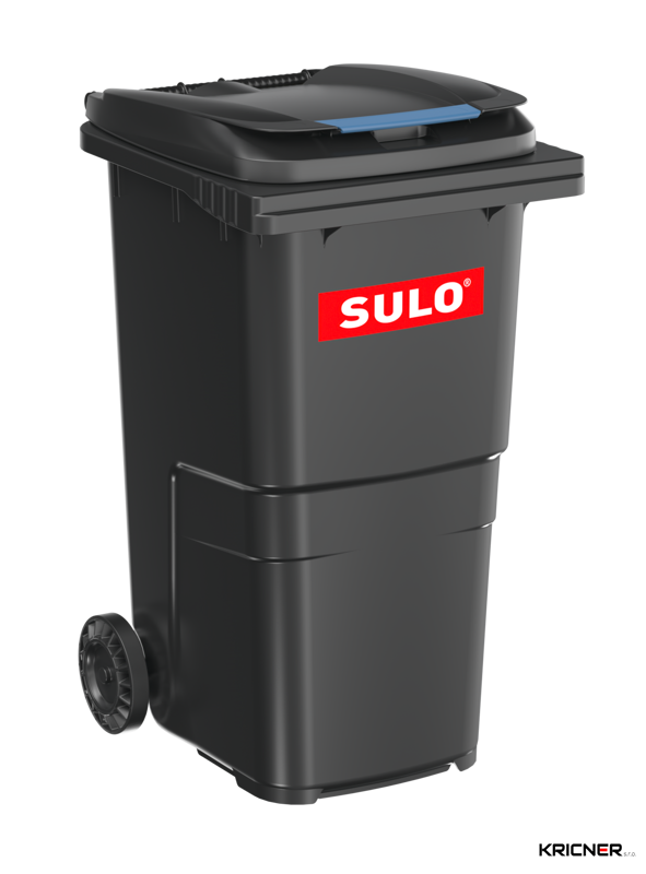 Popelnice plastová SULO 240 l - černá s modrým klipem, ražba PAPÍR